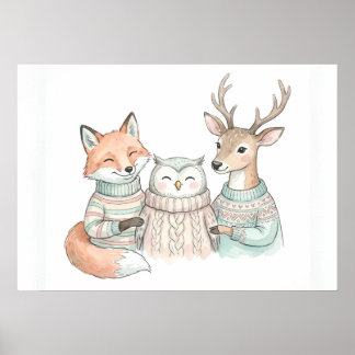Affiche de renard mignon cerf amis d'hiver
