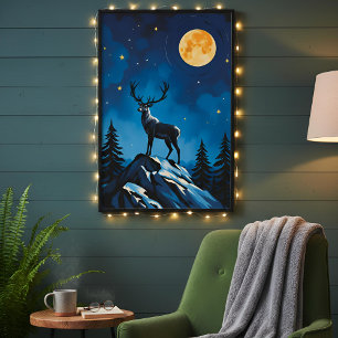 Affiche de rennes majestueux au clair de lune