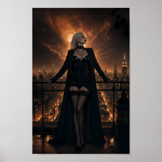 Affiche de rêve de skyline gothique sous la lune