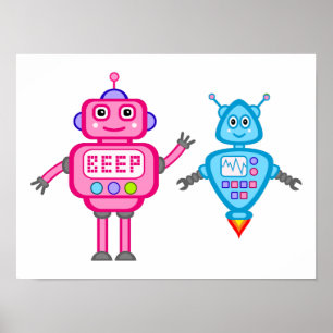 Affiche de robots rose et turquoise