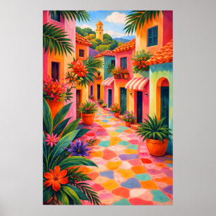Affiche de rue méditerranéenne colorée, vibrante