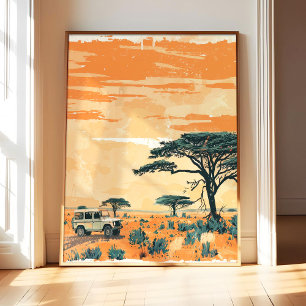 Affiche de safari africain, impression d'art rétro