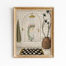 Affiche de salle de bain drôle de grenouille sous