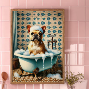 Affiche de salle de bain vintage drôle de Bouledog