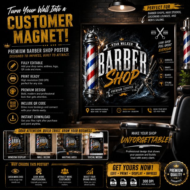 Affiche de Salon de Coiffure | Conception de Publi (Créateur téléchargé)