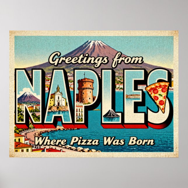 Affiche de salutations vintage de Naples (Devant)