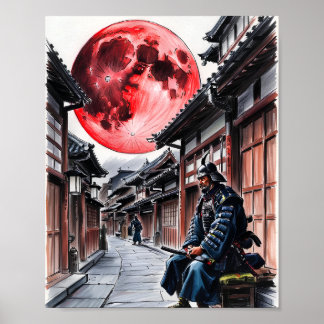 Affiche de samouraï sous la lune de sang