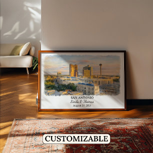 Affiche de San Antonio Texas, Aquarelle, Sur mesur