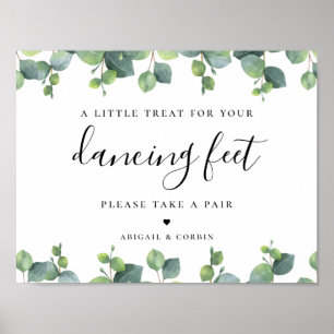 Affiche de sandales de mariage aux feuilles d'euca