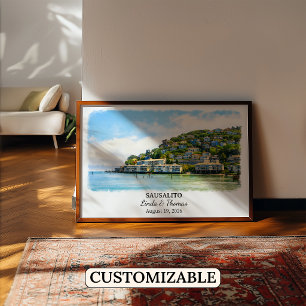 Affiche de Sausalito Californie, Aquarelle, Sur me