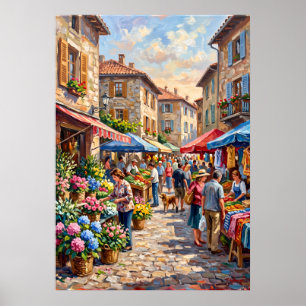 Affiche de scène de rue du marché aux fleurs
