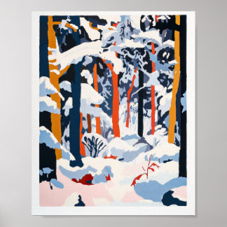Affiche de scène hivernale de forêt enneigée vibra