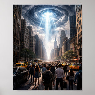 Affiche de science-fiction urbaine : foule observa