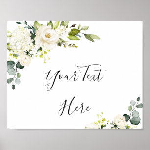 Affiche de signe floral de roses blanches d'eucaly