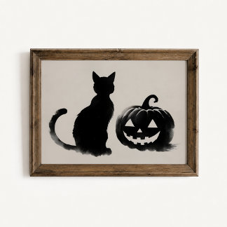Affiche de silhouette de citrouille de chat noir