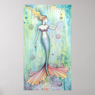 Affiche de sirène à l'aquarelle Bulles