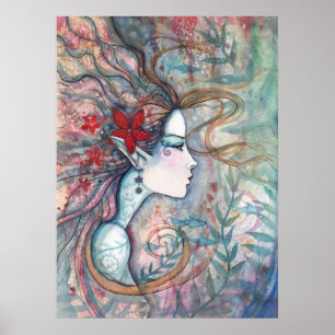 Affiche de sirène fleur rouge par Molly Harrison