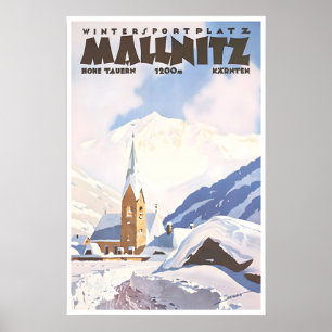 Affiche de ski d'art de Mallnitz Autriche Vintage 