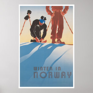 Affiche de ski d'art norvégien Impression d'hiver 
