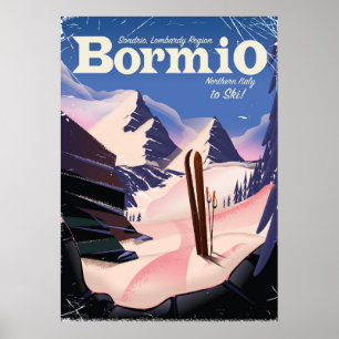 Affiche de ski de Bormio, Sondrio, région de Lomba