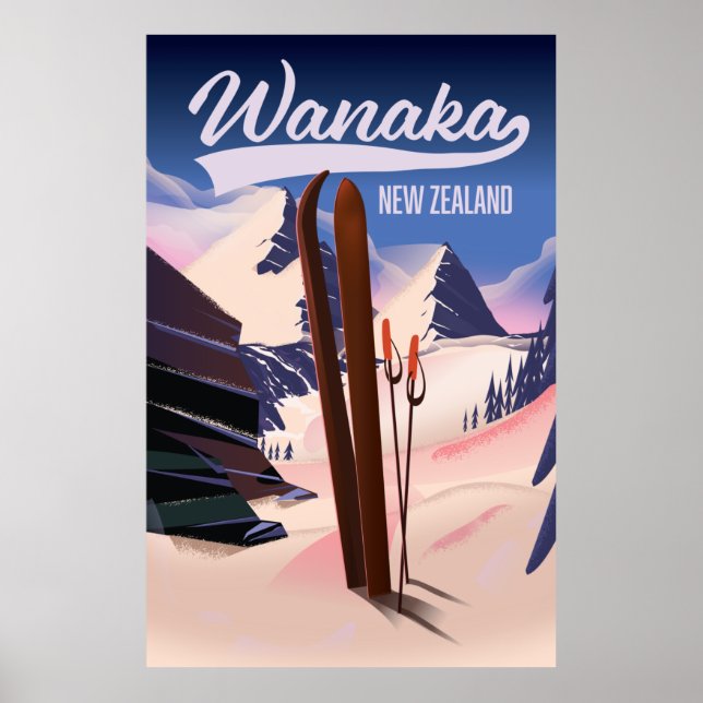 Affiche de ski de Wanaka en Nouvelle-Zélande (Devant)