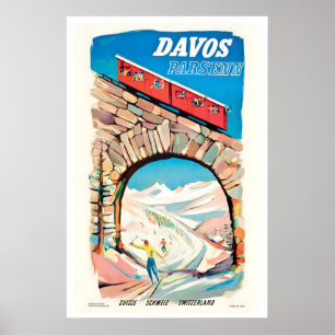 Affiche de ski vintage de Davos Parsenn Suisse Cad