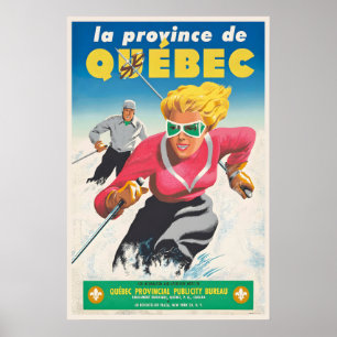 Affiche de ski vintage du Québec Canada - Encadrée