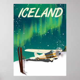 Affiche de ski vintage style Islande avion