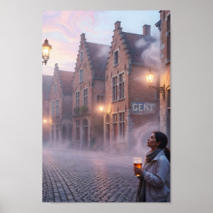 Affiche de soirée rêveuse de la bière à Gand