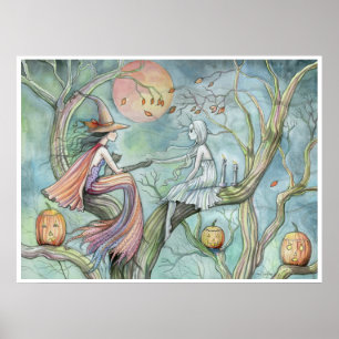 Affiche de sorcière et de fantôme d'Halloween par