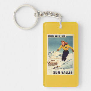 affiche de sourire et de ski de femme
