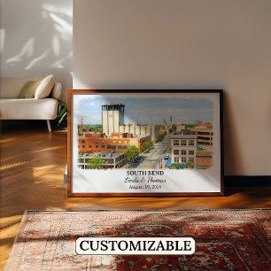 Affiche de South Bend Indiana, Aquarelle, Sur mesu