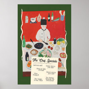 Affiche de Spécialités de Chef Drôle Rétro Cuisine