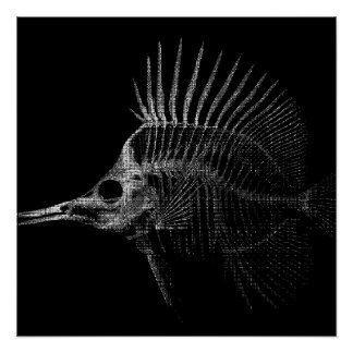 Affiche de squelette de poisson gothique aux rayon