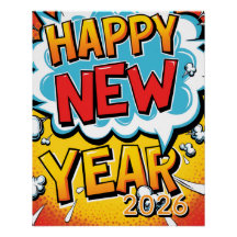 Affiche de style comic vintage Art Pop Bonne Année