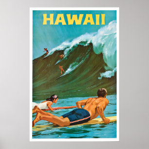 Affiche de surf à Hawaï Art mural de voyage vintag