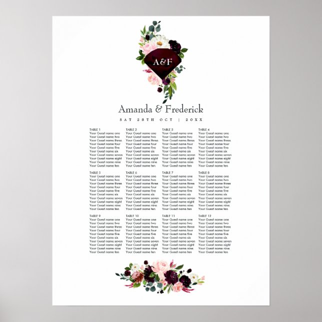 Affiche de table pour les 40 ans de mariage Rubis (Devant)