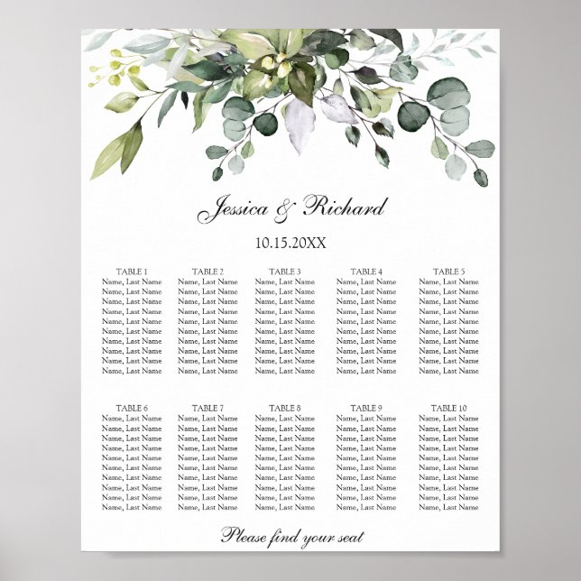 Affiche de tableau de placement Eucalyptus 10 Tabl (Devant)
