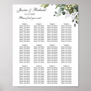 Affiche de tableau de sièges Eucalyptus 12 Tables