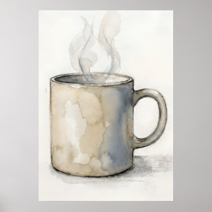 Affiche de tasse à café à l'aquarelle Mur de cui