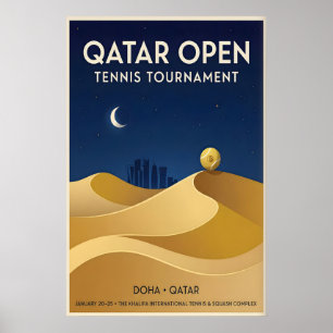 Affiche de tennis Open du Qatar, style vintage, ci
