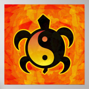 Affiche de tortue de Yin Yang d'or
