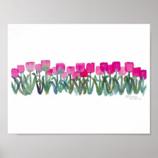 Affiche de tulipes roses à l'aquarelle 28x21,5 cm 