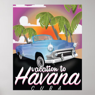 Affiche de vacances de voiture vintage à La Havane