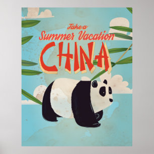 Affiche de vacances vintage sur la Chine Panda