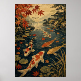 Affiche de vague de carpe koï japonaise | Soleil r