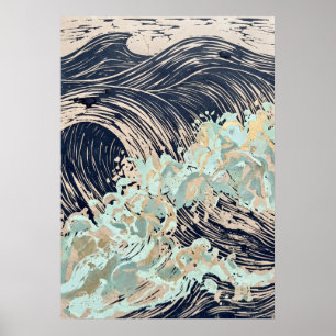 Affiche de vague océanique à la crème de marine