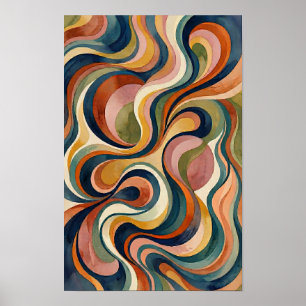 Affiche de vagues à l'aquarelle abstraite Ondes fl