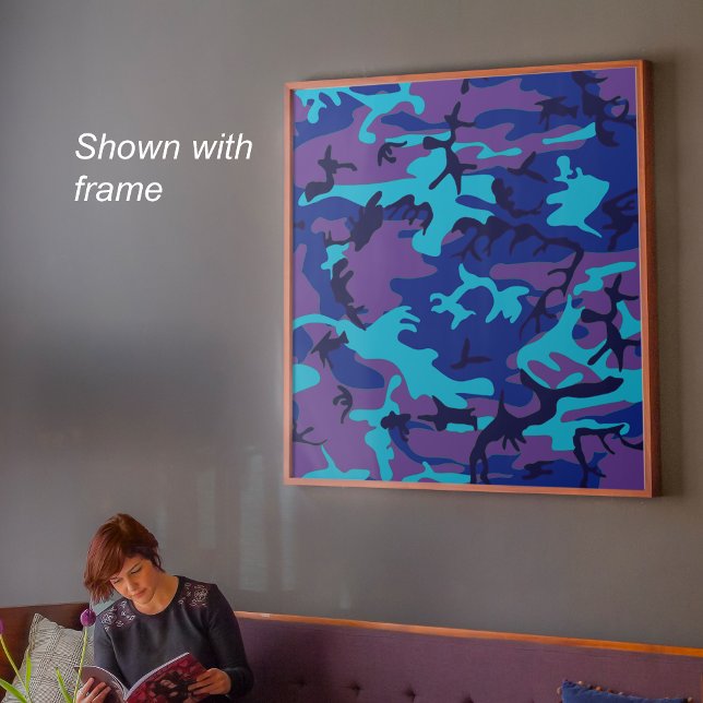 Affiche de valeur du camouflage bleu foncé et viol (Dark Blue & Purple Camouflage Hidden Quote Poster)