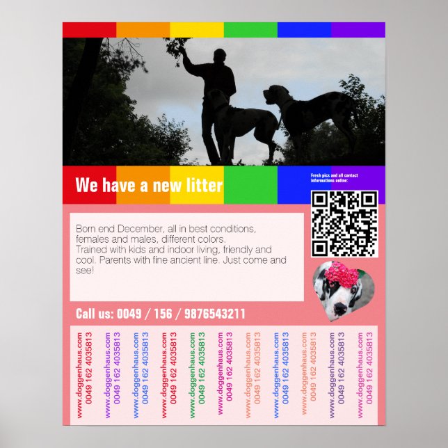 Affiche de vente de chiots avec code QR (Devant)